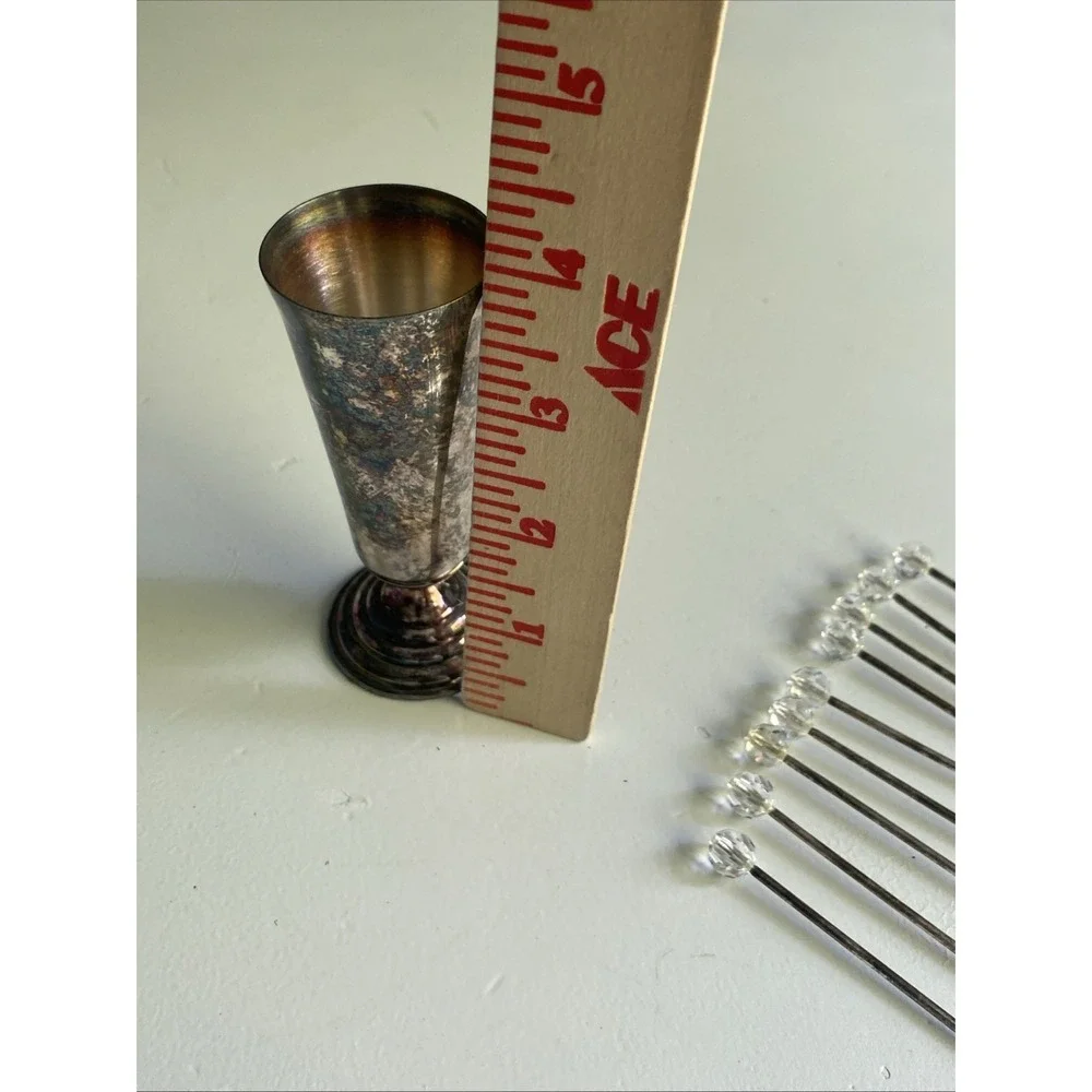 Vintage Silver Plate 1) holder & 9 Hatpins / Cocktail picks / Appetizer picks